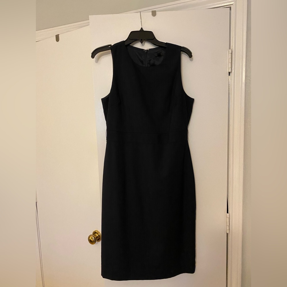 Dark navy blue pinstripe A-Line fully lined dress